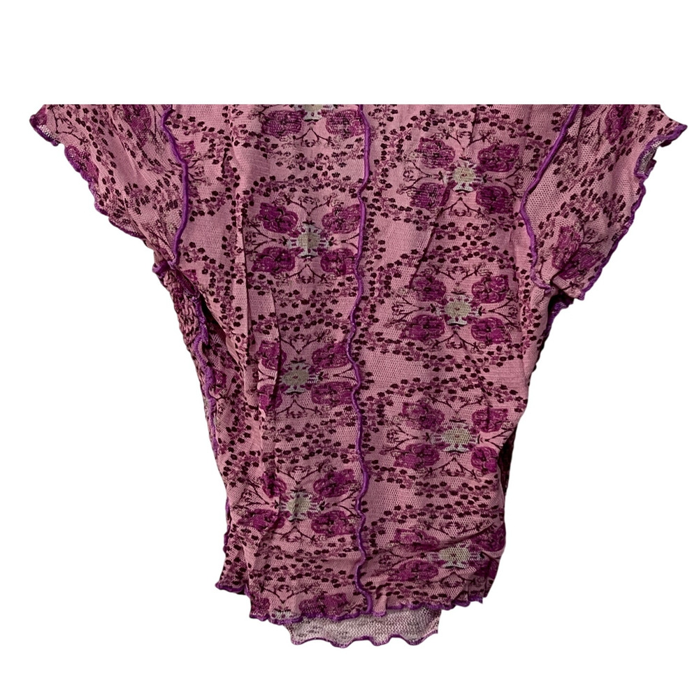 Free People Pink Floral Mesh Short Sleeve Tee - Picture 10 of 13